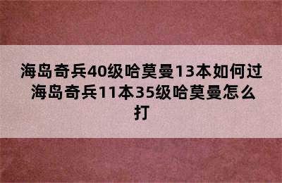 海岛奇兵40级哈莫曼13本如何过 海岛奇兵11本35级哈莫曼怎么打